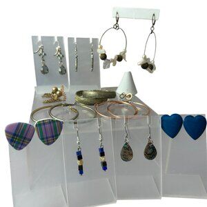 Mixed Lot 12 Earrings Hoops Beaded Studs Gold Tone Silver Tone Dangle Faux Pearl